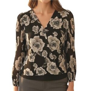 White House Black Market Floral Blouse Women's Size 10 Sheer Chiffon Top